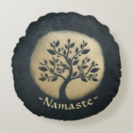 Yoga Studio Meditation Instructor Black Gold Tree Rundes Kissen