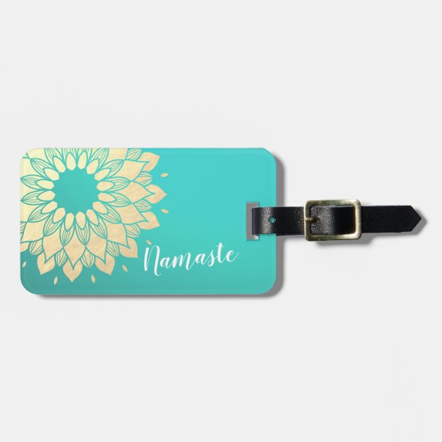 Yoga Studio Meditation Instructor Golden Mandala Gepäckanhänger (Vorderseite horizontal)