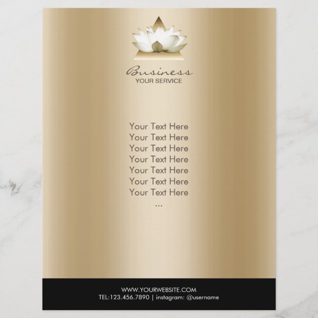 Yoga Studio Modern Lotus Logo Gold Wellness-Center Flyer (Vorne)