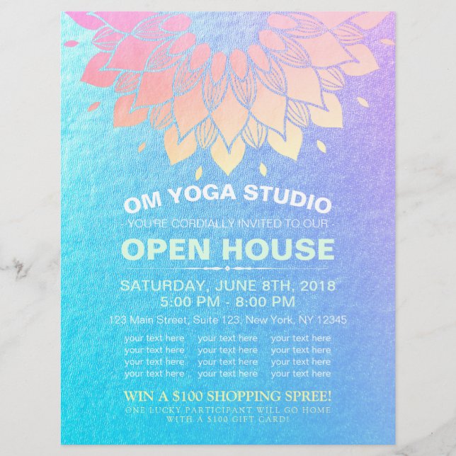 YOGA Studio Open House Gold Foil Mandala Blume F Flyer (Vorne)