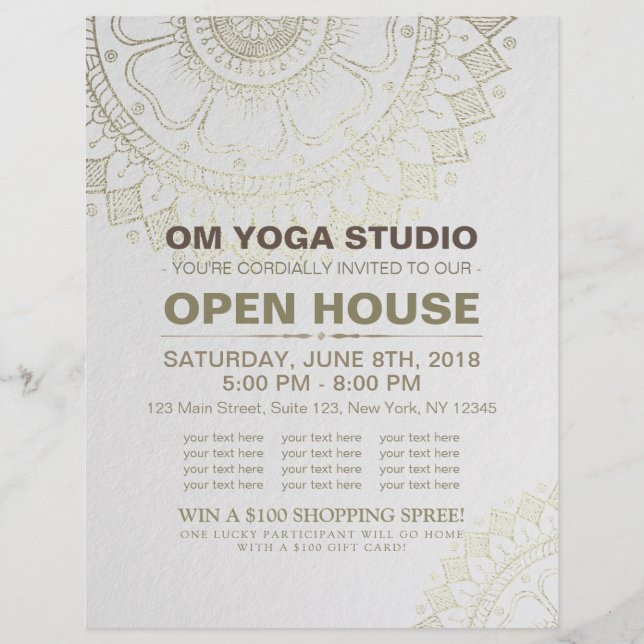 YOGA Studio Open House Gold Foil Mandala Blume Flyer (Vorne)