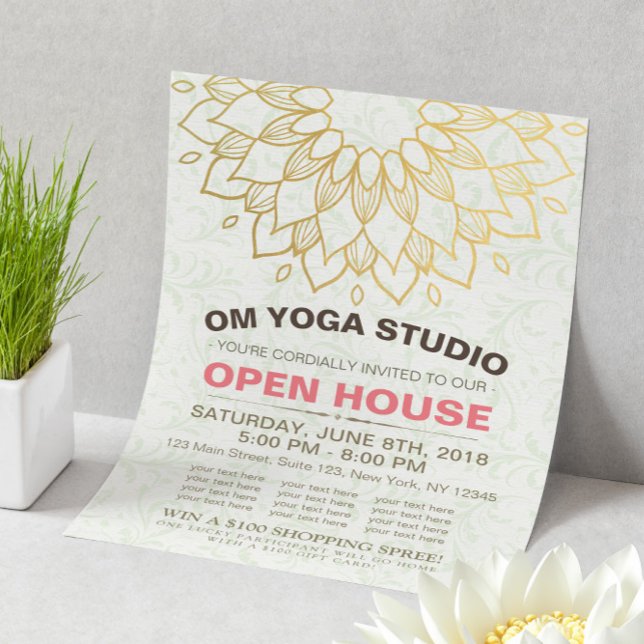 YOGA Studio Open House Gold Foil Mandala Blume Flyer (Von Creator hochgeladen)