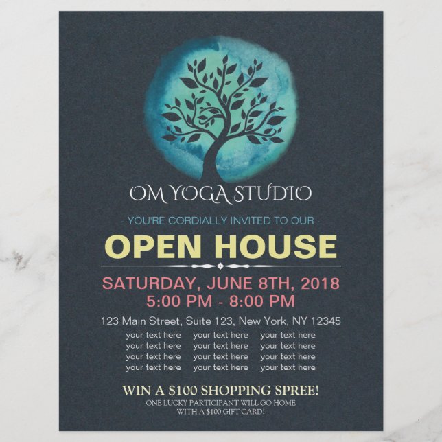 YOGA Studio Open House Meditation Aquarellbaum Flyer (Vorne)
