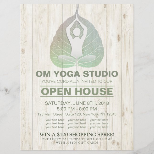 YOGA Studio Open House Meditation Pose Bodhi Leaf Flyer (Vorne)