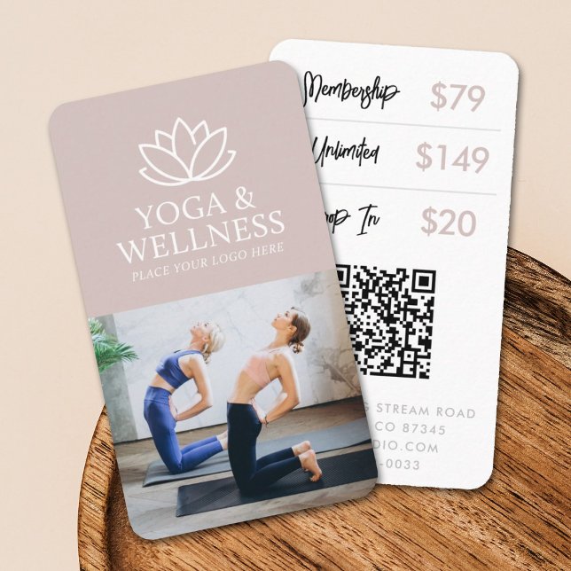 Yoga Studio Promotional Business Card QR Code Visitenkarte (Von Creator hochgeladen)