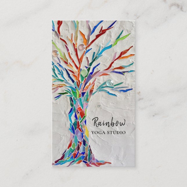 Yoga Studio Rainbow Tree Business Card Visitenkarte (Vorderseite)