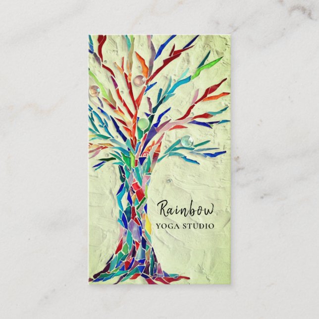 Yoga Studio Rainbow Tree Carte de visite vert (Devant)
