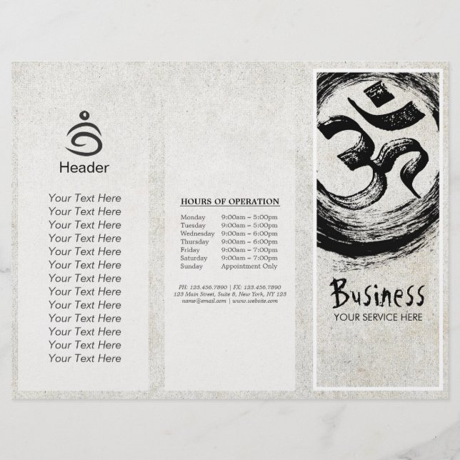 Yoga Studio Tri-Fold Broschüre OM ZEN Symbole (Vorderseite)