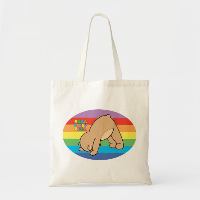 Yoga-Teddybär-Regenbogen-Buch-Tasche Tragetasche (Vorne)
