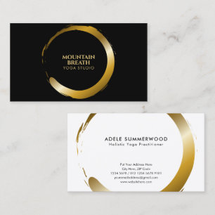 Yoga Theme Golden Enso Circle Motif Black Visitenkarte