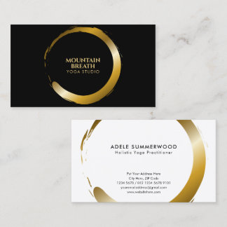 Yoga Theme Golden Enso Circle Motif Black Visitenkarte