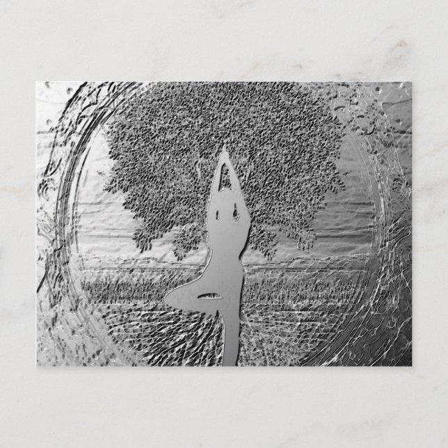 Yoga Tree of Life in Chrome Postkarte (Vorderseite)