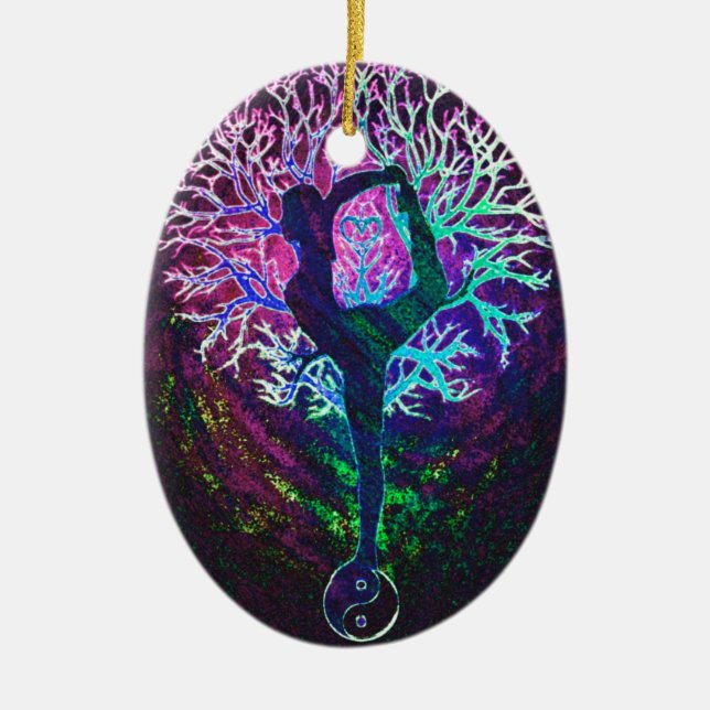 Yoga Tree Peace Rainbow Keramik Ornament (Vorne)