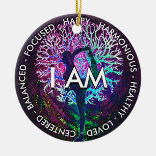 Yoga Tree Peace Rainbow Positive Affirmation Keramik Ornament