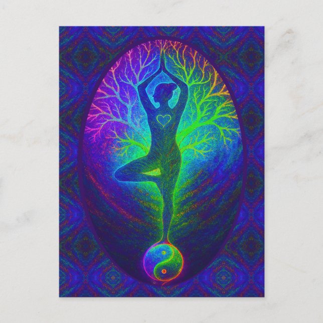 Yoga Tree Peace Rainbow Postkarte (Vorderseite)