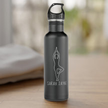 Yoga Tree Pose Kontur Matte Black Water Flasche