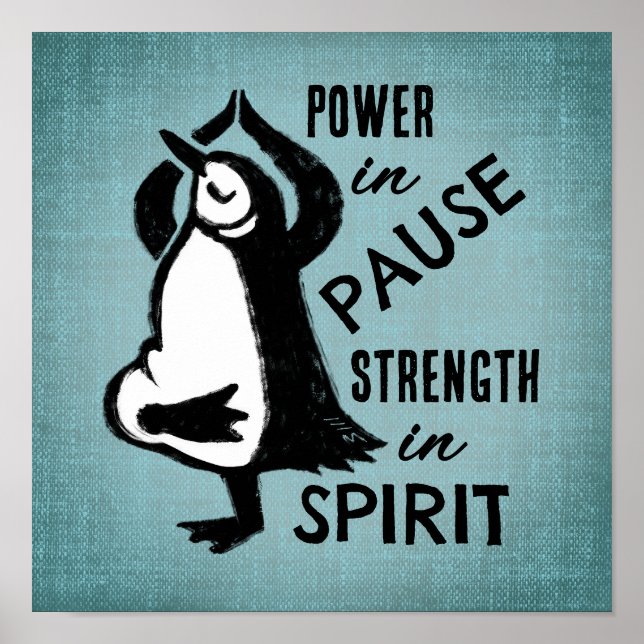 Yoga Tree Pose Penguin Motivierend Blue Poster (Vorne)
