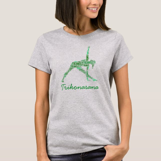 Yoga Triangle Pose Trikonasana in Grüntönen T-Shirt (Vorderseite)