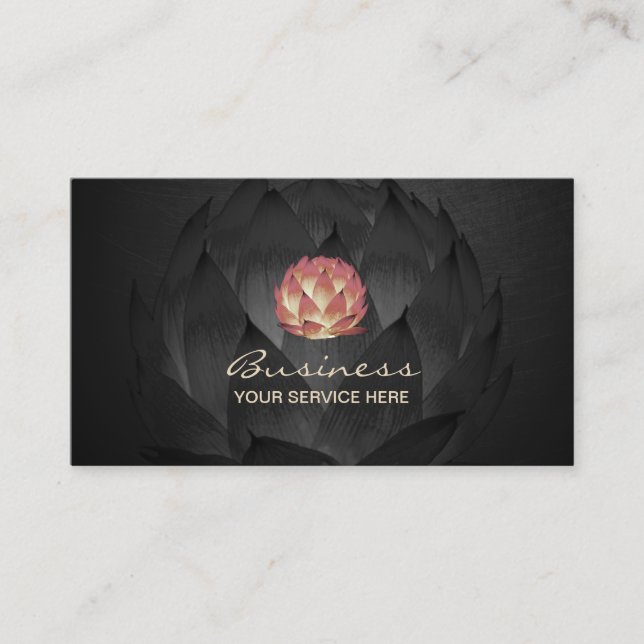 Yoga-u. Meditations-Lotus-Logo-elegantes schwarzes Visitenkarte (Vorderseite)