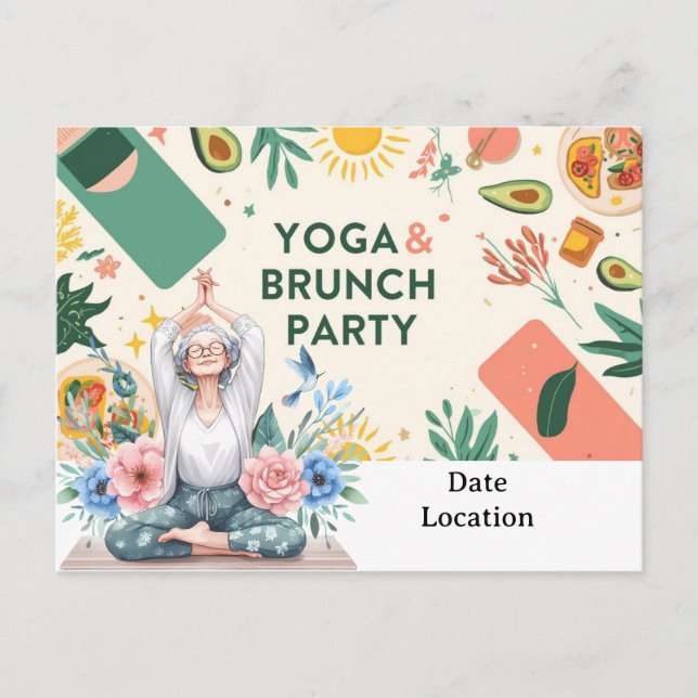 Yoga- und Brunch-Party Einladung Postkarte (Vorderseite)