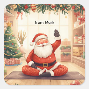 Yoga Weihnachten mit dem Weihnachtsmann in der Yog Quadratischer Aufkleber