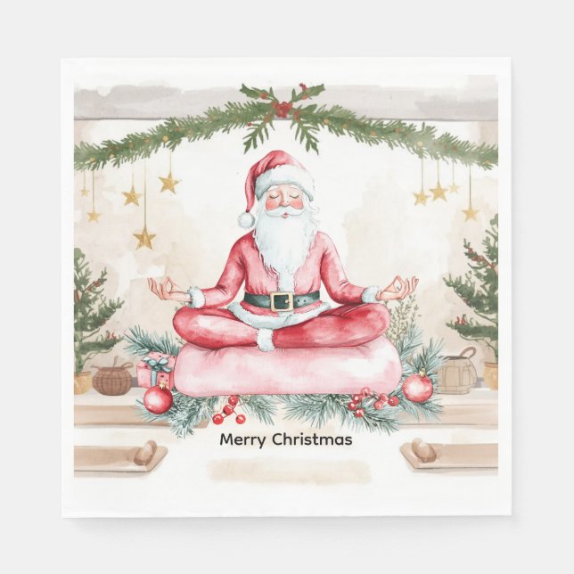Yoga Weihnachten mit dem Weihnachtsmann in der Yog Serviette (Vorderseite)