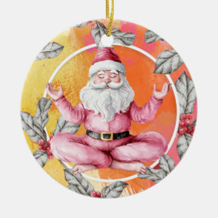 Yoga Weihnachts-Weihnachtsmann mit Yoga-Urlaub Keramik Ornament