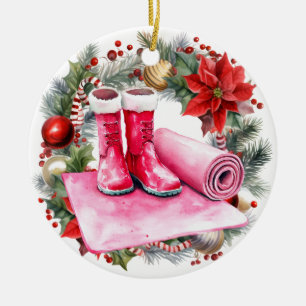 Yoga Weihnachts Weihnachtsschuhe auf Yoga-Matte Keramik Ornament