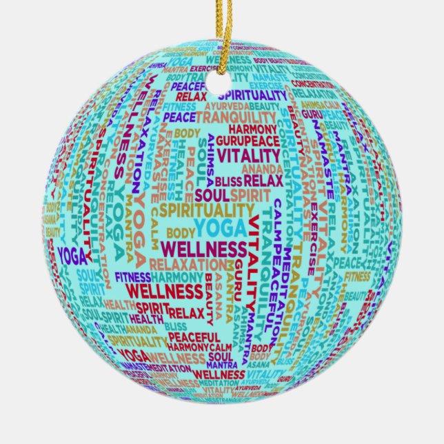 Yoga Word Cloud Keramik Ornament (Vorne)