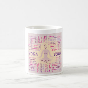 Yoga Word Cloud Pink und Gelb Kaffeetasse