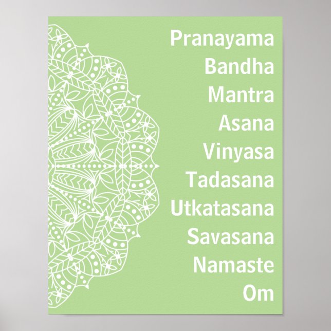 Yoga Words White Mandala Poster (Vorne)