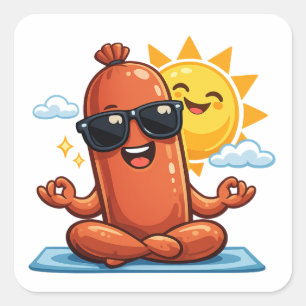 Yoga-Wurst Quadratischer Aufkleber