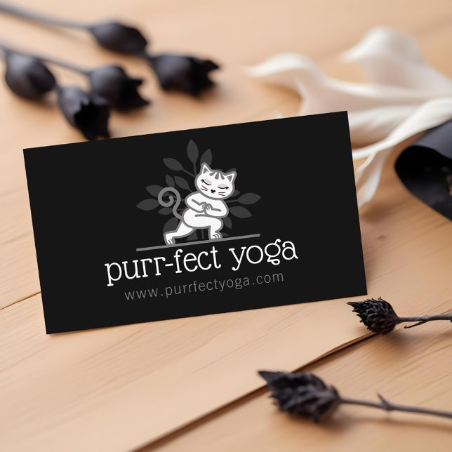 Yogakatze Meditieren Yoga Pose Black Visitenkarte (olistic Yoga Cat Meditating Yoga Pose Black Business Card)