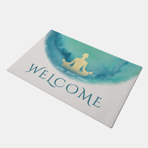 Yogalehrer aquamarin Gold Watercolor Fußmatte