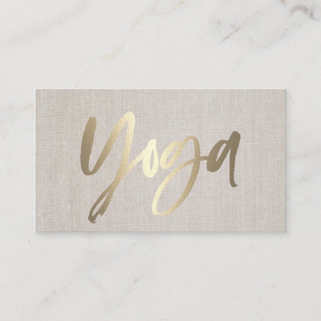 Yogalehrer Goldskript-elegantes Leinen Visitenkarte (Vorderseite)