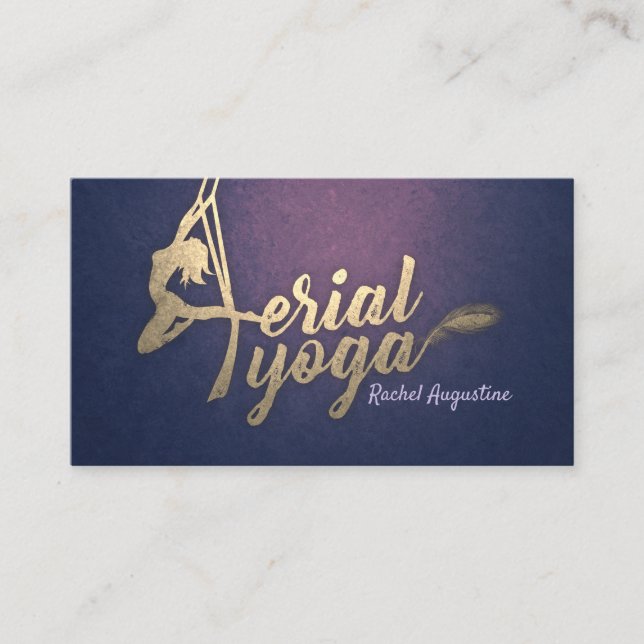 Yogalehrer Pilates Fitness Lila Gold Visitenkarte (Vorderseite)