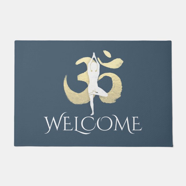 Yogalehrer Welcome Mediation Pose OM Symbol Fußmatte (Vorderseite)
