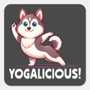 Yogalicious Niedlich Cartoon Husky Dog - Serene Yo Quadratischer Aufkleber