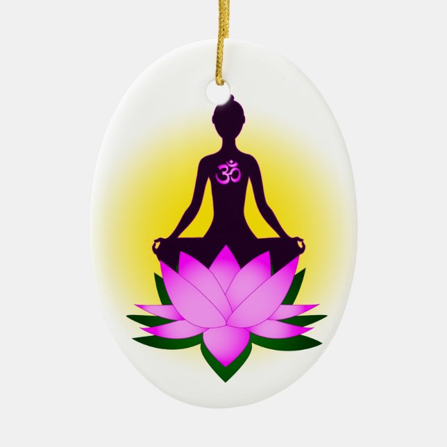Yogameditation in der rosa Lotos-Blume Keramik Ornament (Vorne)