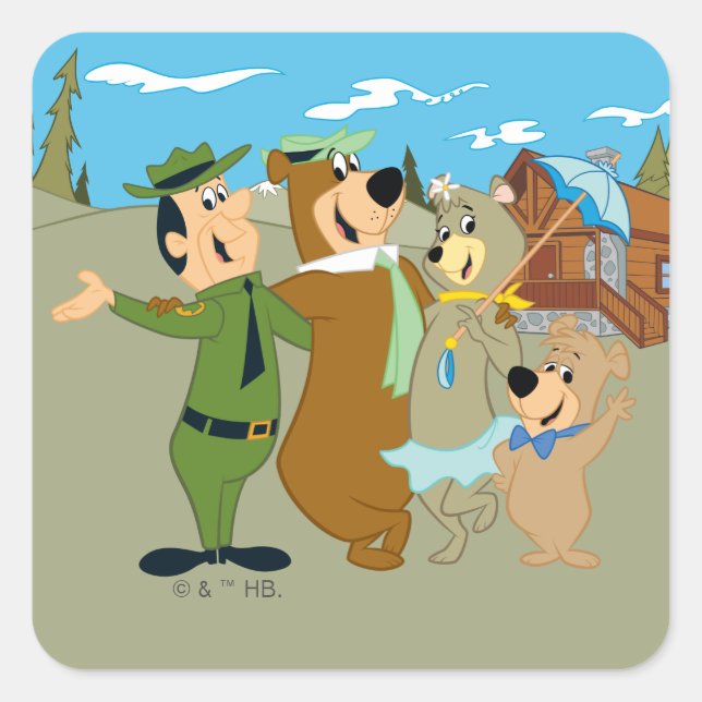 Yogi Bär und Freunde Warm Willkommen Quadratischer Aufkleber (Vorderseite)