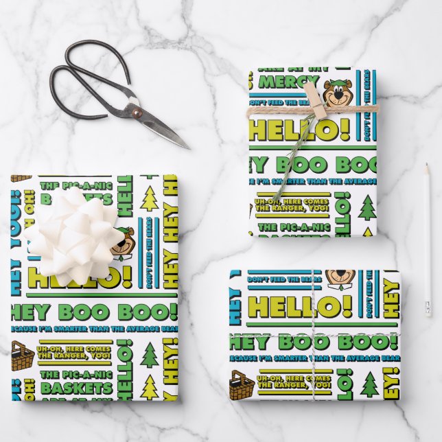 Yogi Bären's Picnic Quotes & Fun Phrases Muster Geschenkpapier Set (Vorderseite)