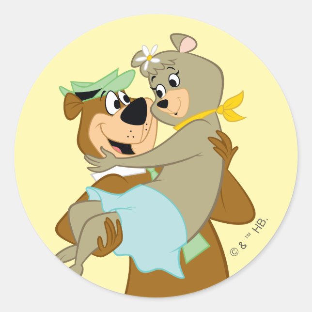 Yogi Bear Carry Cindy Bear Runder Aufkleber (Vorderseite)