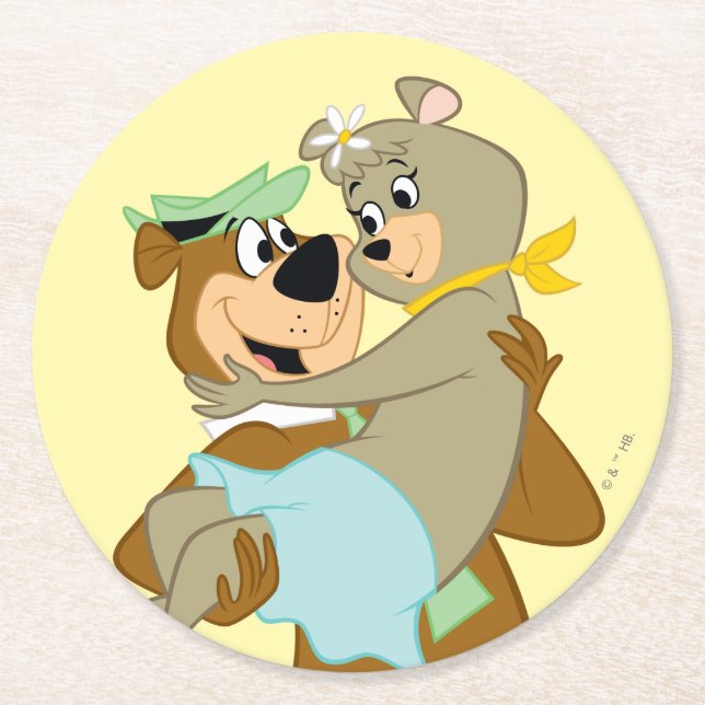 Yogi Bear Carry Cindy Bear Runder Pappuntersetzer (Vorderseite)
