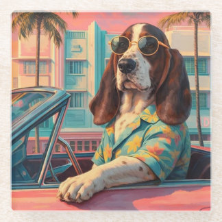 Yogi the Basset Hound Cruising the Beach Glasuntersetzer