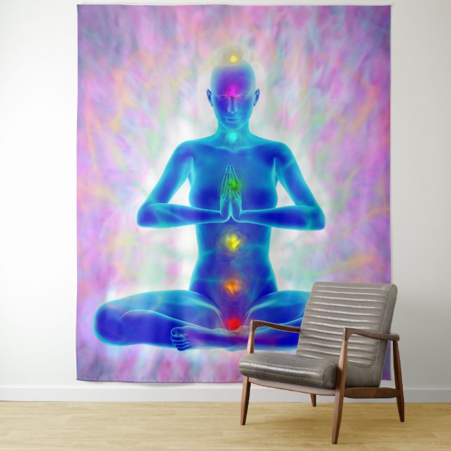 Yogi, Yoga, Chakra-System, Energie, Chi, Aura, Hea Wandteppich (Beispiel)