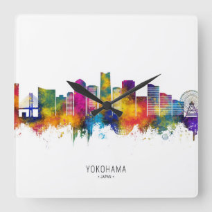 Yokohama Japan Skyline Quadratische Wanduhr
