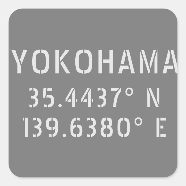 Yokohama Latitude & Longitude Quadratischer Aufkleber (Vorderseite)