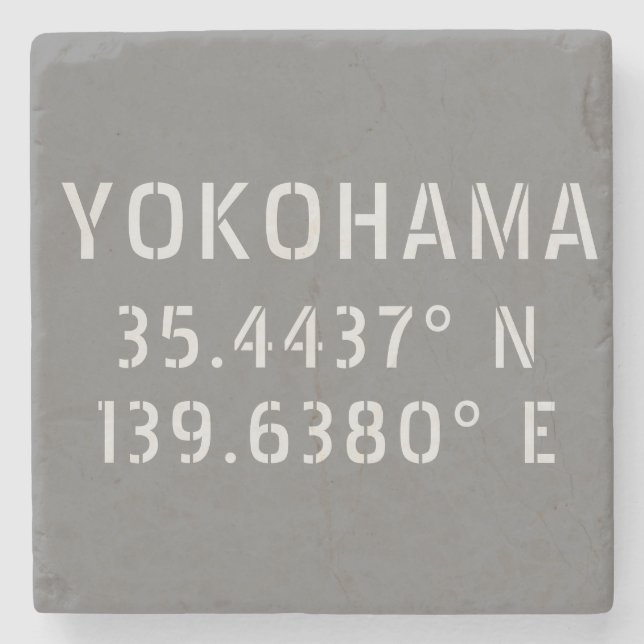Yokohama Latitude & Longitude Steinuntersetzer (Vorderseite)