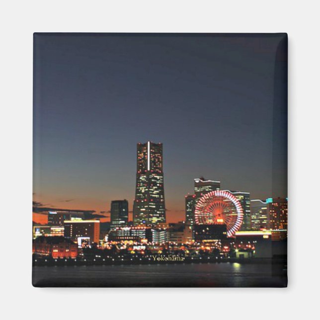 Yokohama Skyline bei Nacht Magnet (Vorne)
