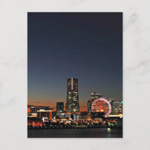 Yokohama Skyline bei Nacht Postkarte
